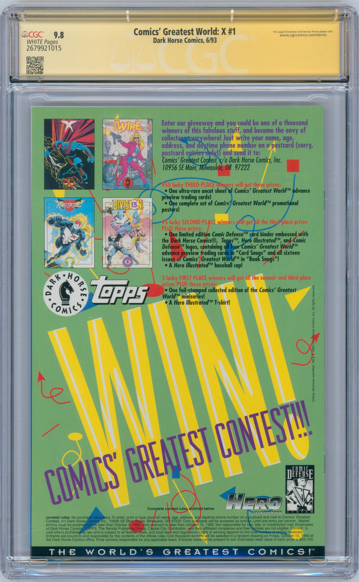 Comics' Greatest World: X #1 9.8 CGC Signed by Frank Miller