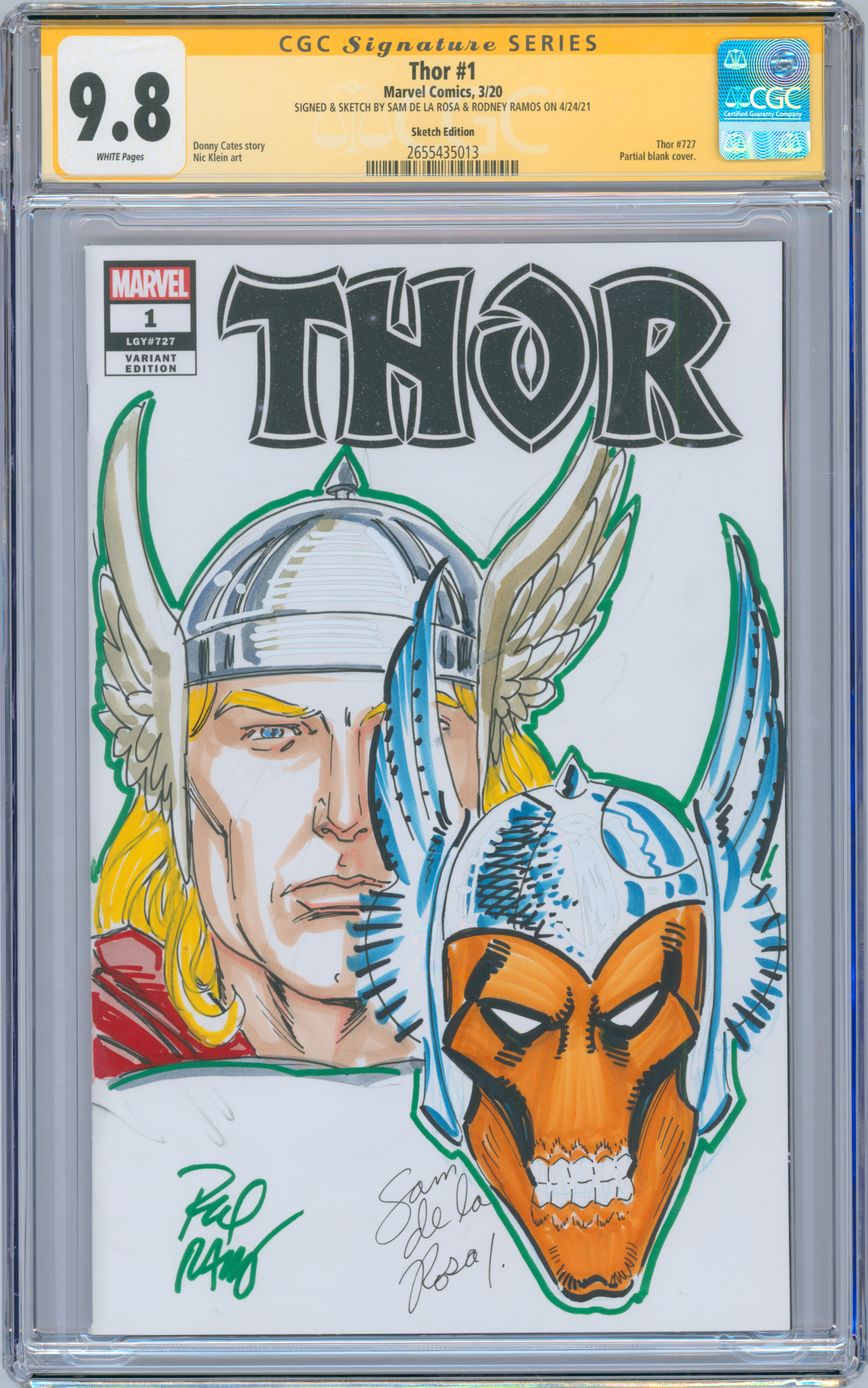 Thor #1 9.8 CGC Signed & Sketched Sam De La Rosa & Rodney Ramos