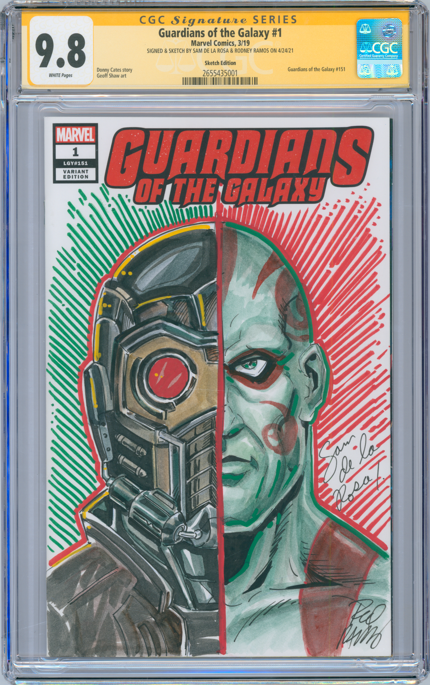 Guardians of the Galaxy #1 CGC Signed & Sketched Sam De La Rosa & Rodney Ramos