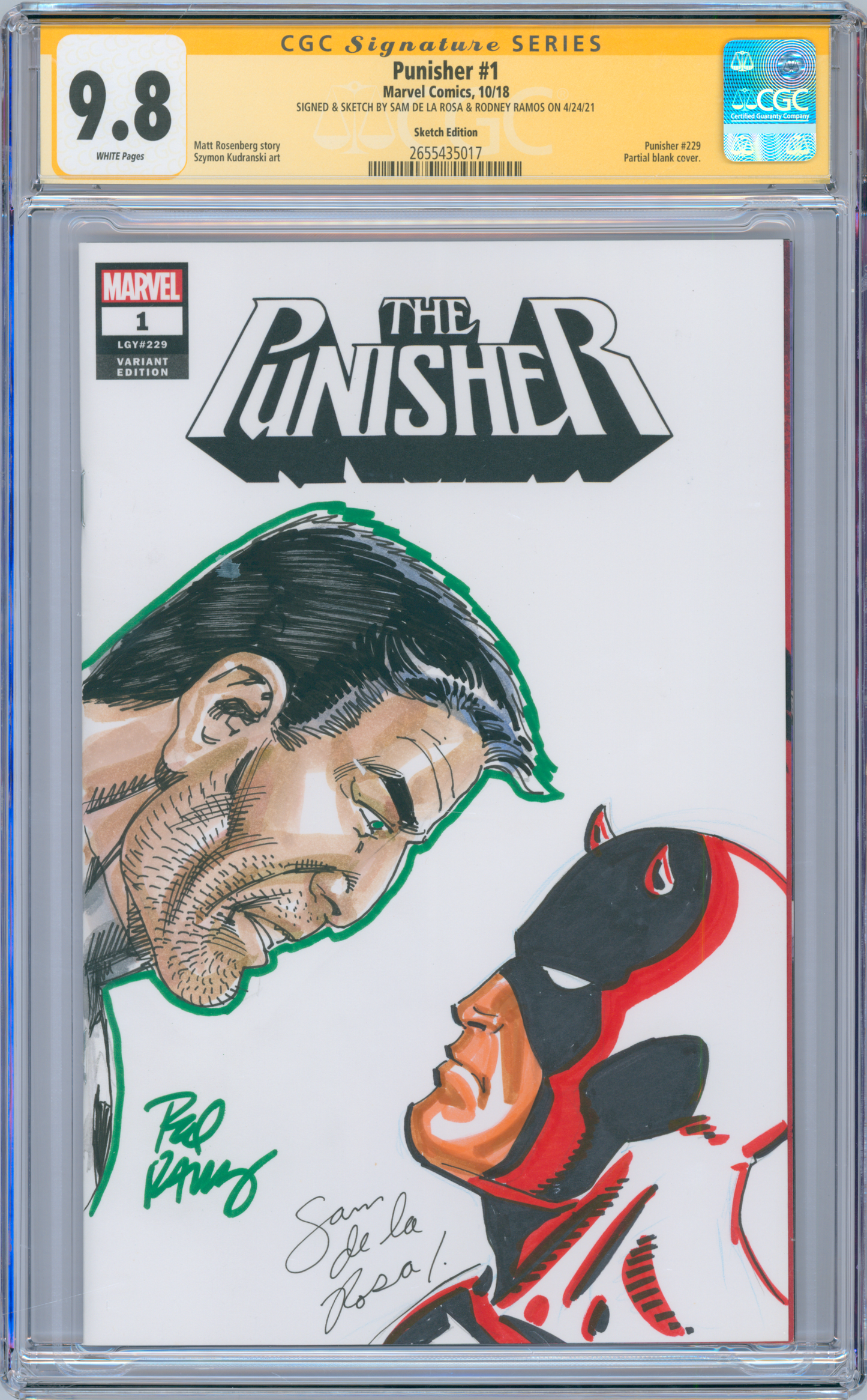 Punisher #1 9.8 CGC Signed & Sketched Sam De La Rosa & Rodney Ramos