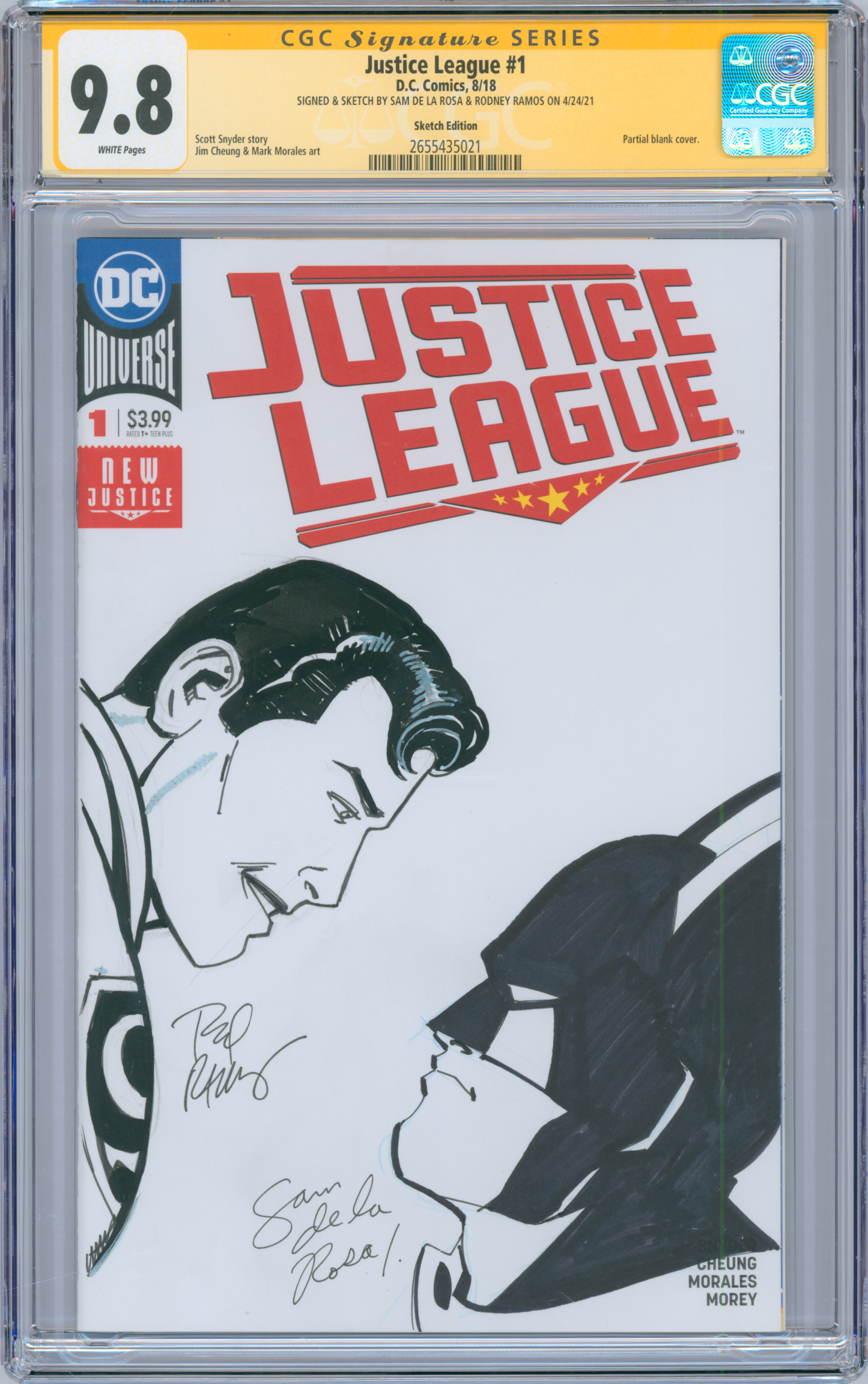 Justice League #1 9.8 CGC Signed and Sketched Sam De La Rosa & Rodney Ramos