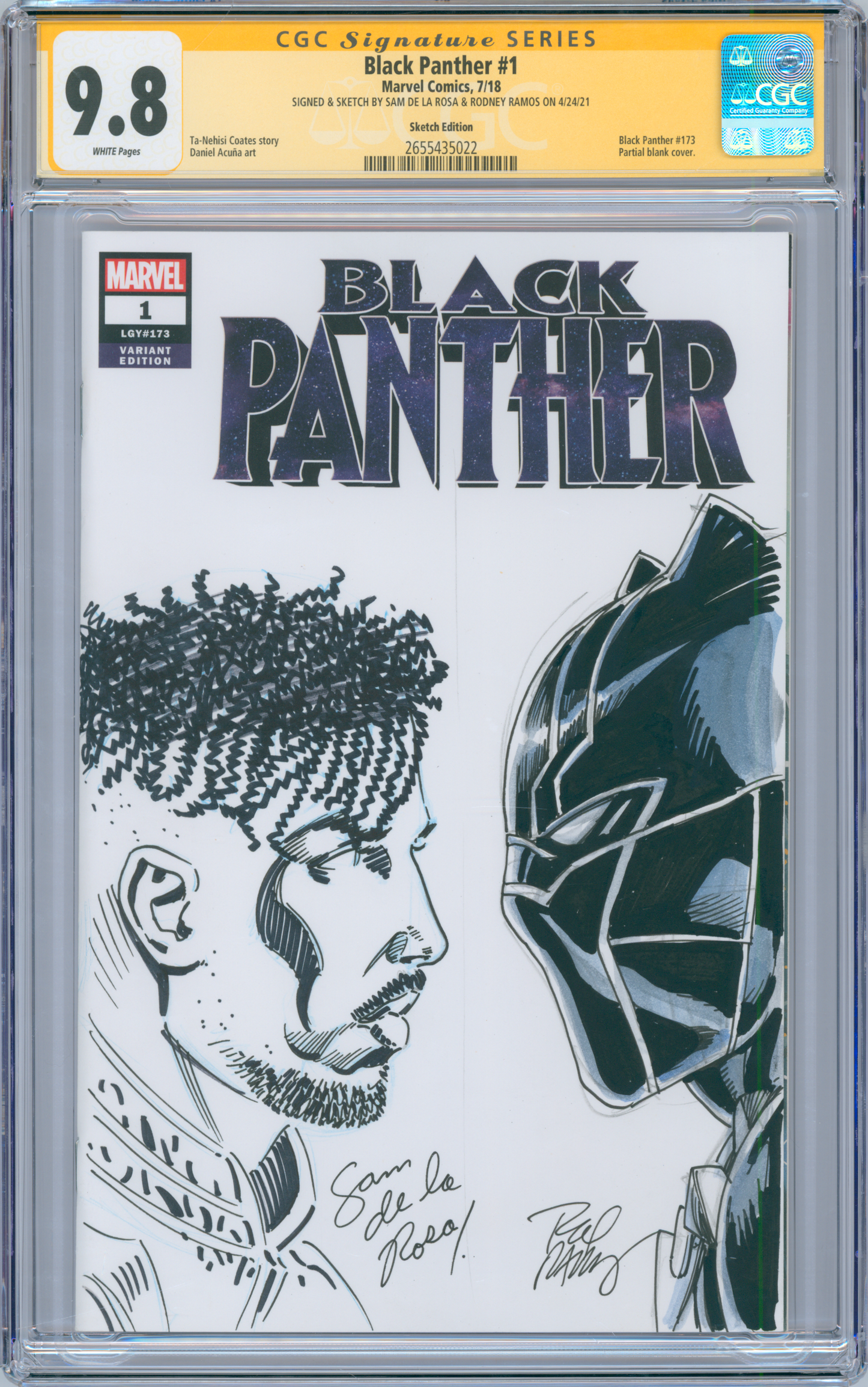 Black Panther #1 9.8 CGC Signed and Sketched Sam De La Rosa & Rodney Ramos