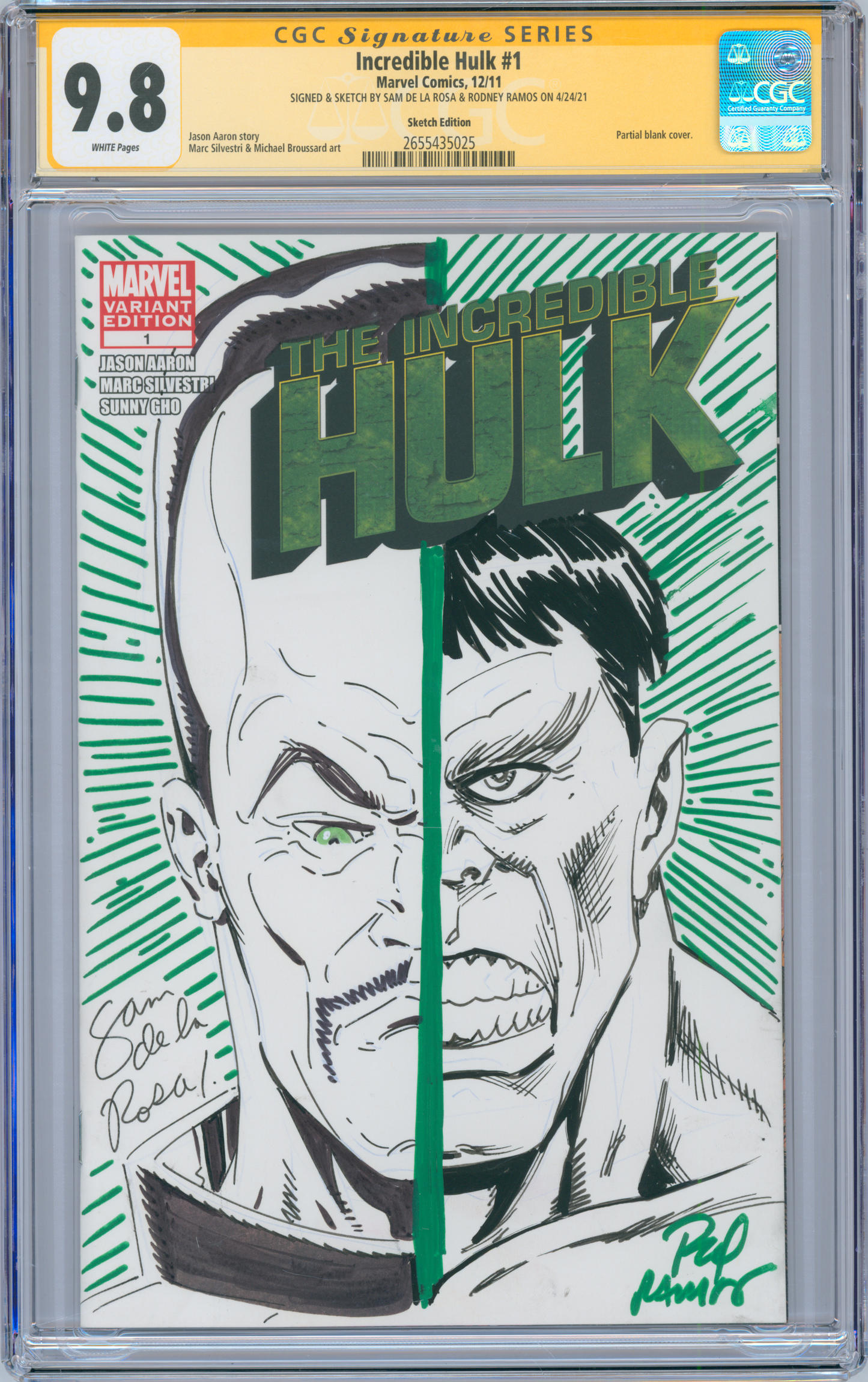 Incredible Hulk #1 9.8 CGC Signed and Sketched Sam De La Rosa & Rodney Ramos