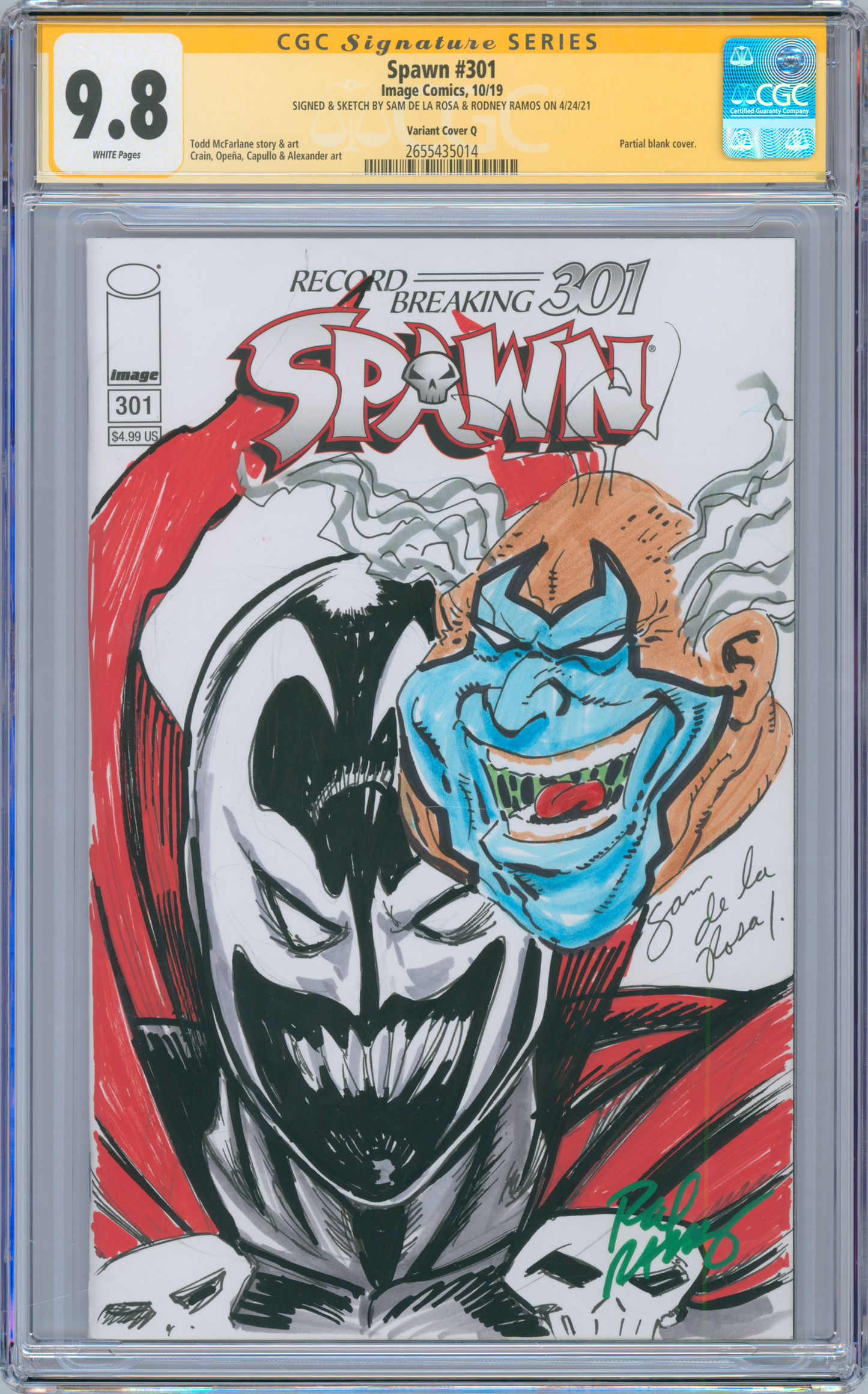 Spawn #301 9.8 CGC Signed & Sketched Sam De La Rosa & Rodney Ramos