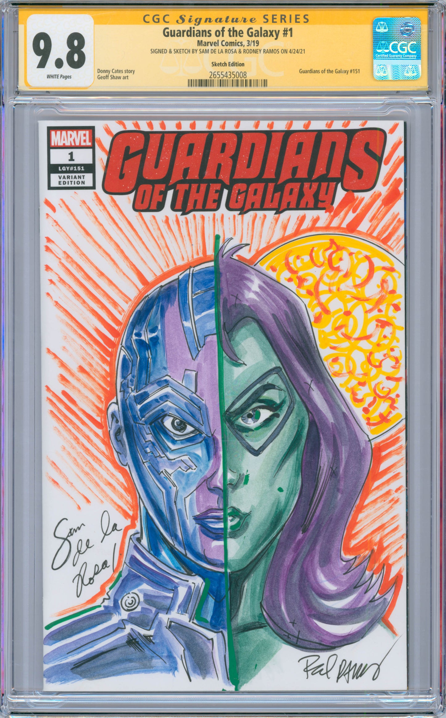 Guardians of the Galaxy #1 9.8 CGC Signed & Sketched Sam De La Rosa & Rodney Ramos