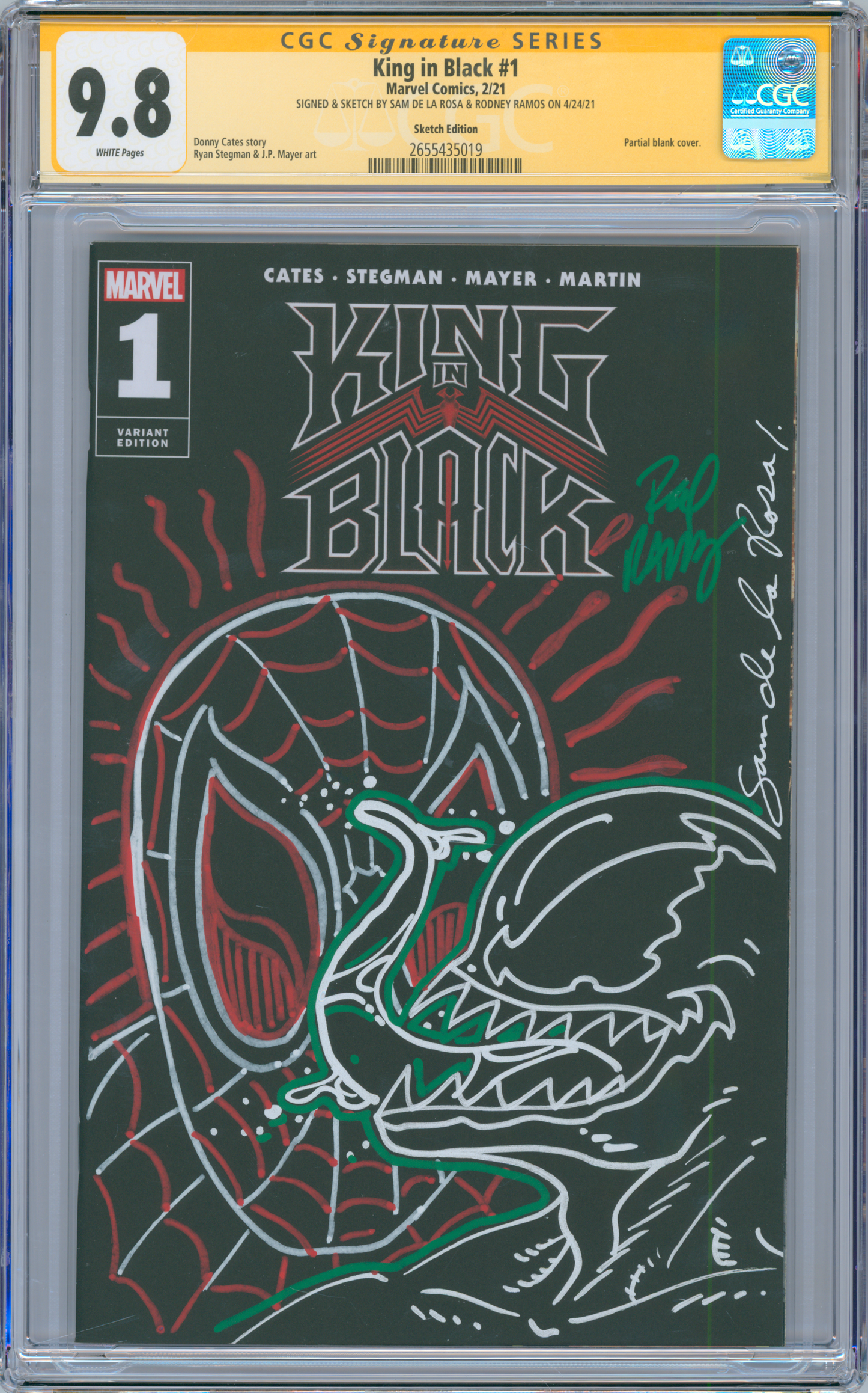 King in Black #1 9.8 CGC Signed & Sketched Sam De La Rosa & Rodney Ramos
