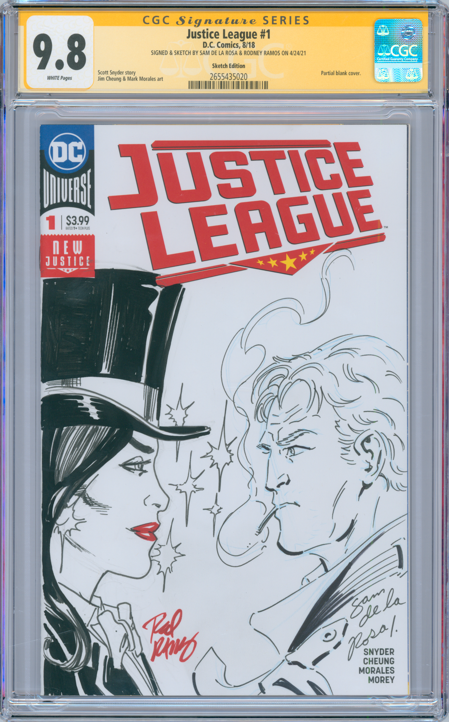 Justice League #1 9.8 CGC Signed & Sketched Sam De La Rosa & Rodney Ramos
