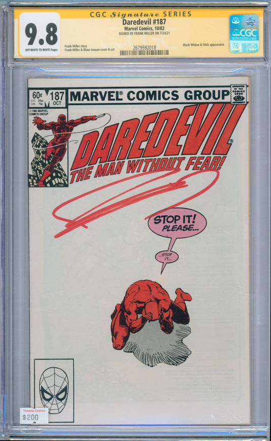 Daredevil #187 (1982) CGC 9.8 Sig. Frank Miller