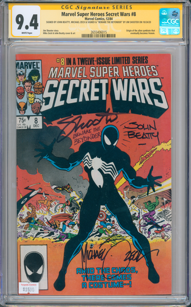 Marvel Super Heroes Secret Wars #8 9.4 CGC Signed Beatty, Zeck, Shooter
