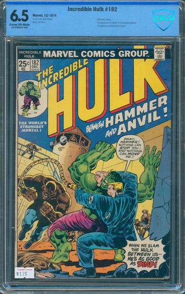 Incredible Hulk #182 6.5 CBCS 1st App Hammer & Anvil, 1st App & Death Crackajack