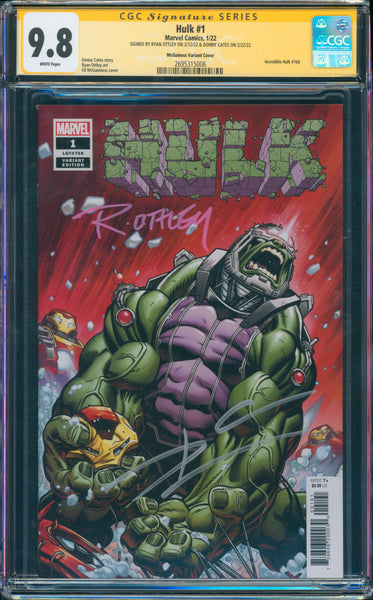 Hulk #1 9.8 CGC McGuiness Variant Signed Ryan Ottley & Donny Cates