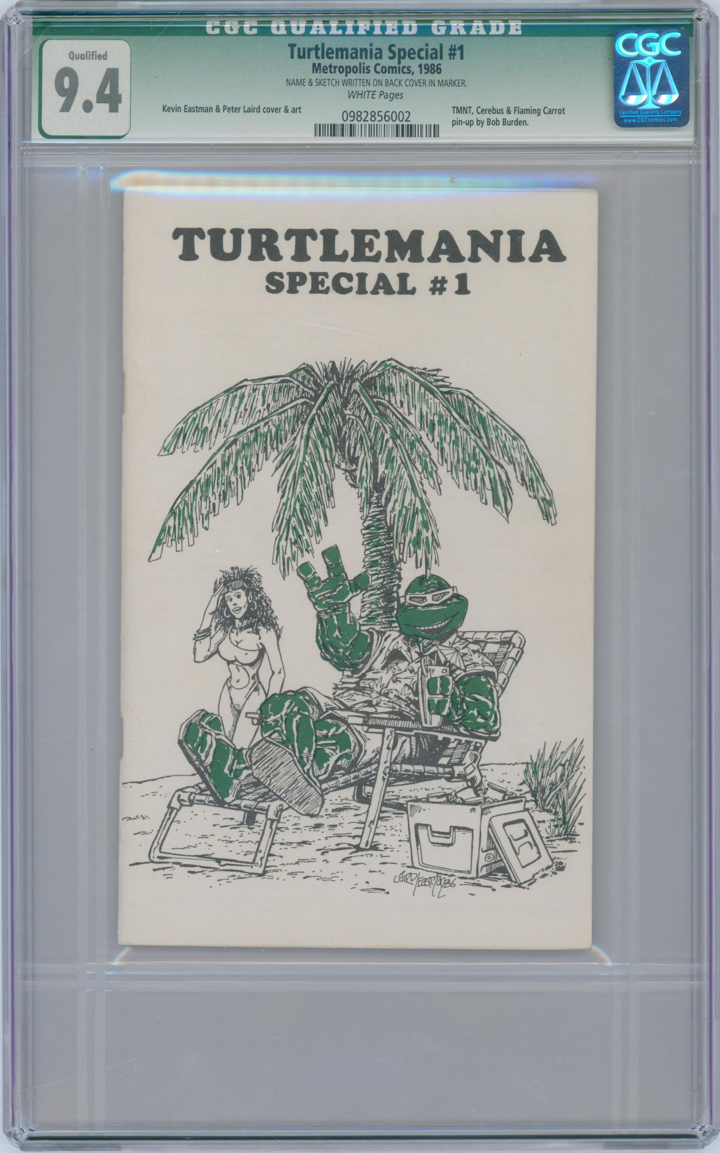 Turtlemania Special #1 9.4 CGC Qualified Signed & Sketch by Kevin Eastman