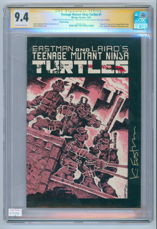 Teenage Mutant Ninja Turtles #1 9.4 CGC 3rd Print Sign/Sketch Kevin Eastman Broken Slab