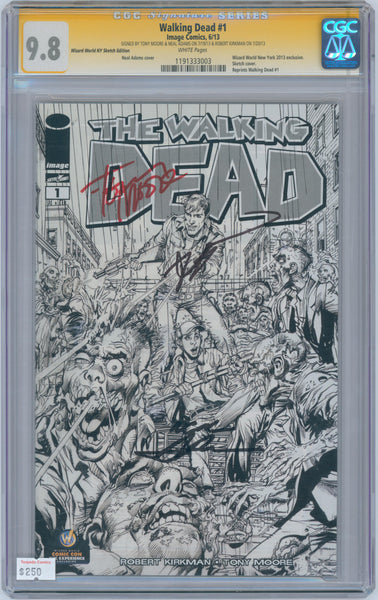 Walking Dead #1 9.8 CGC WW NY Sketch Edition Signed Moore, Adams & Kirkman