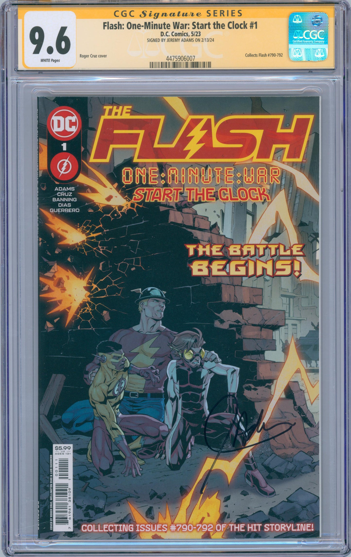 Flash: One-Minute War: Start the Clock #1 9.6 CGC Signed by Jeremy Adams