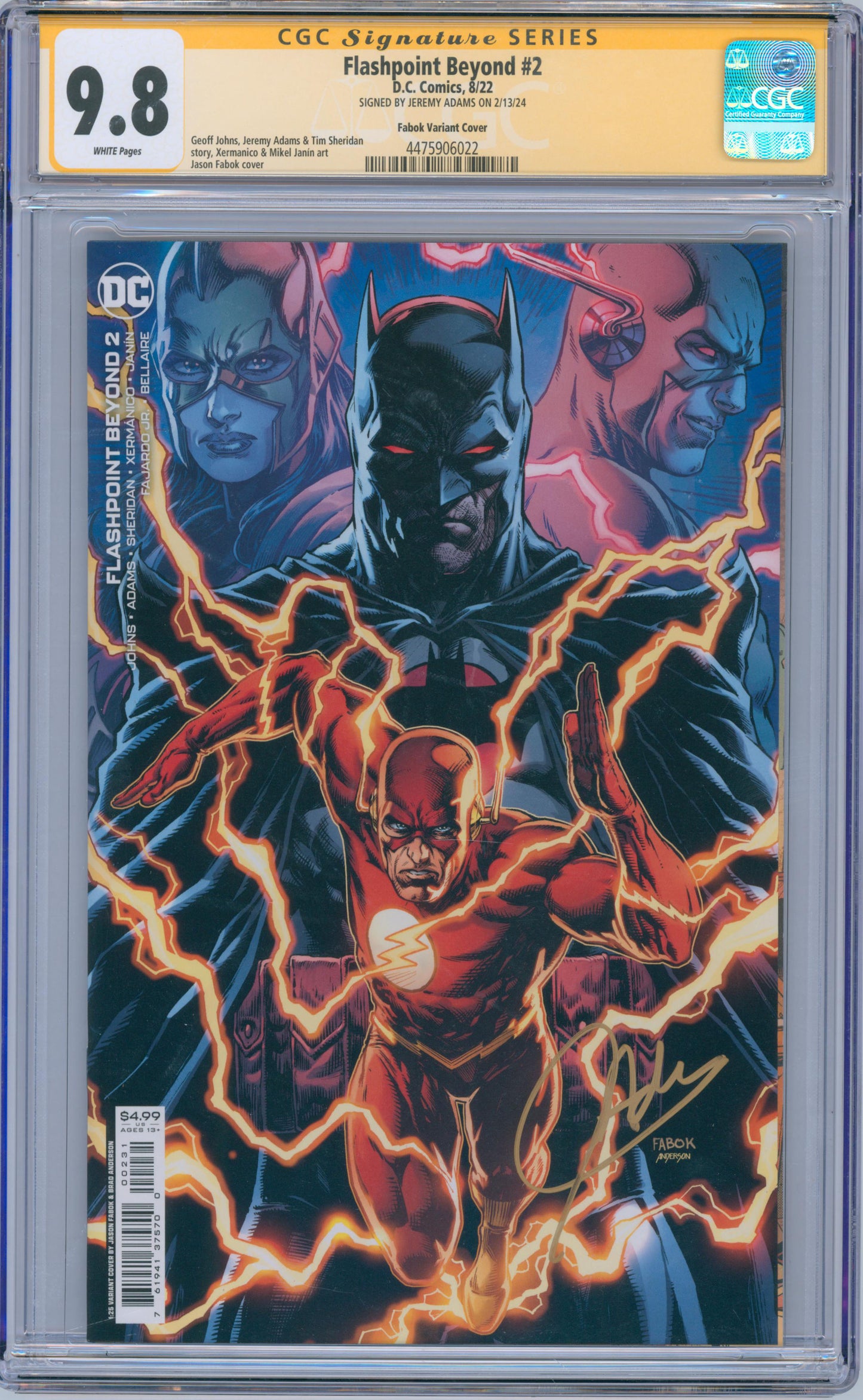 Flashpoint Beyond #2 9.8 CGC Fabok Variant Cover Signed by Jeremy Adams