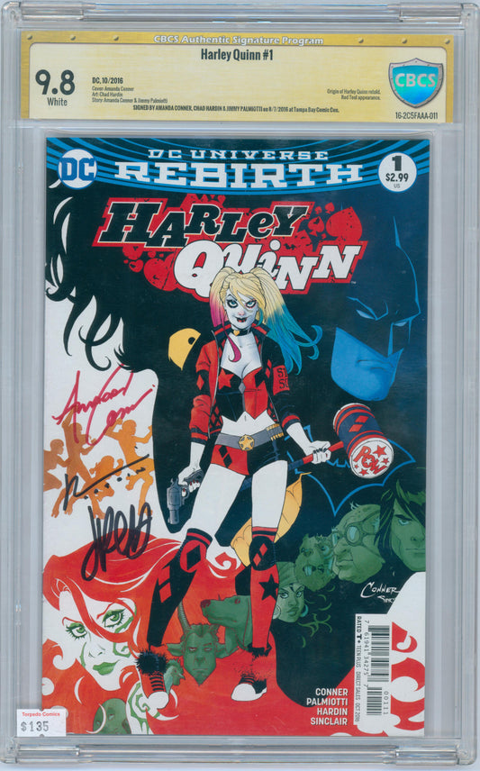 Harley Quinn #1 9.8 CBCS Signed Amanda Conner, Chad Hardin & Jimmy Palmiotti