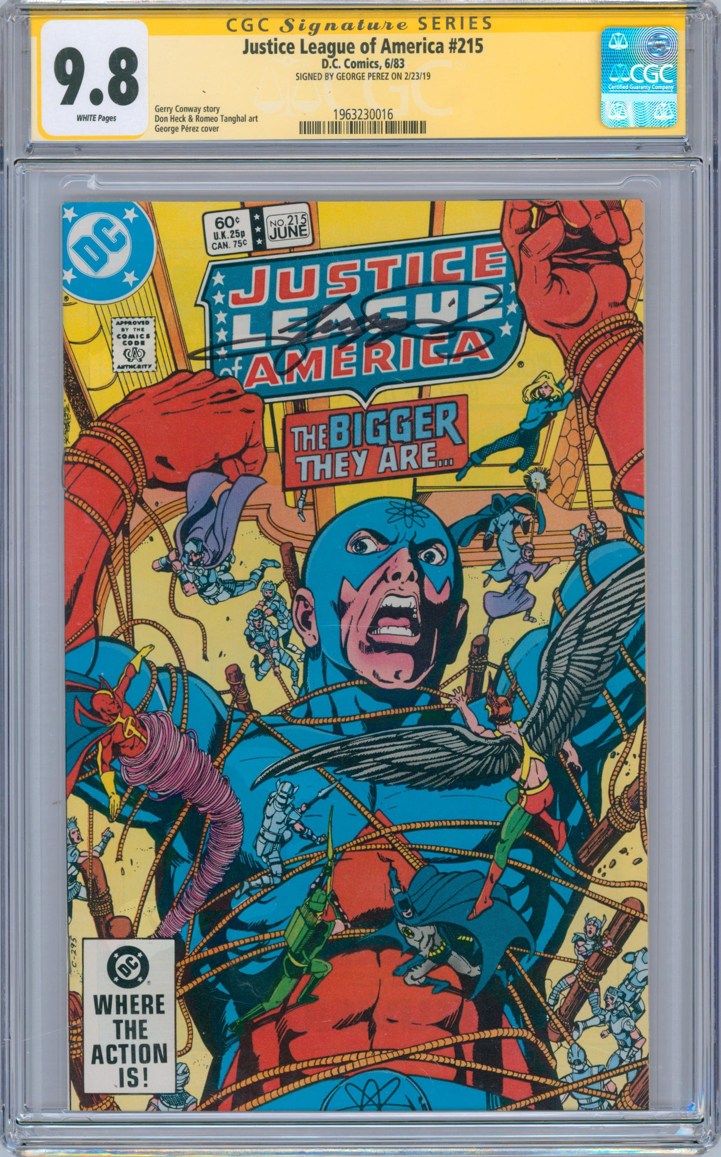 Justice League Of America #215 9.8 CGC Signed by George Perez