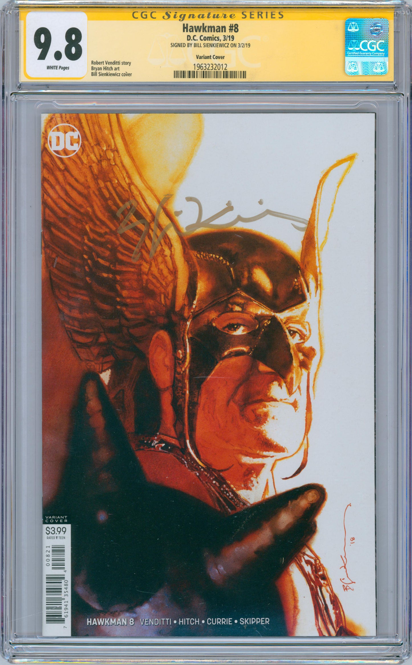 Hawkman #8 9.8 CGC Variant Cover Signed by Bill Sienkiewicz