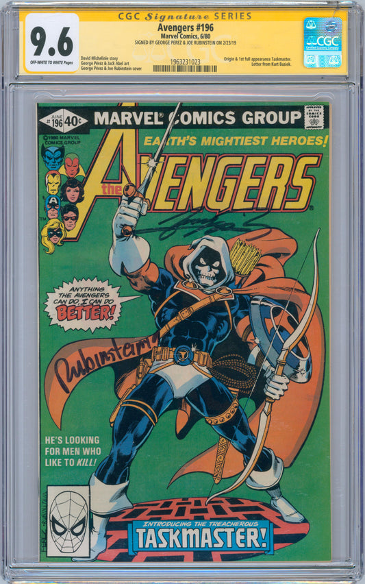 Avengers #196 9.6 CGC Signed by George Perez & Joe Rubinstein 1st App Taskmaster