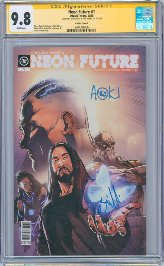 Neon Future #1 9.8 CGC Variant Cover C Signed by Steve Aoki & Tom Bilyeu