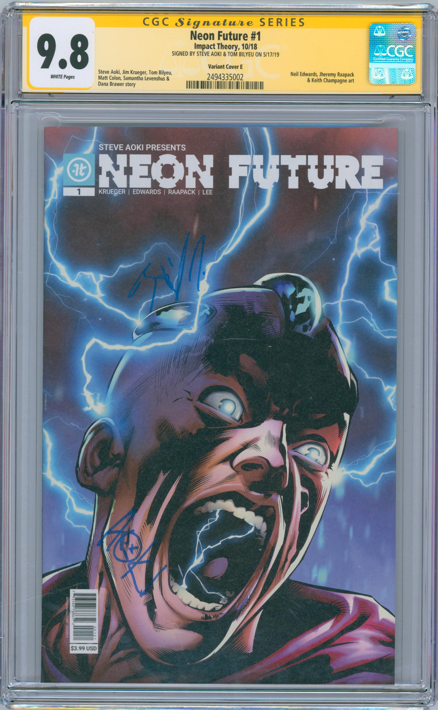 Neon Future #1 9.8 CGC Variant Cover E Signed by Steve Aoki & Tom Bilyeu