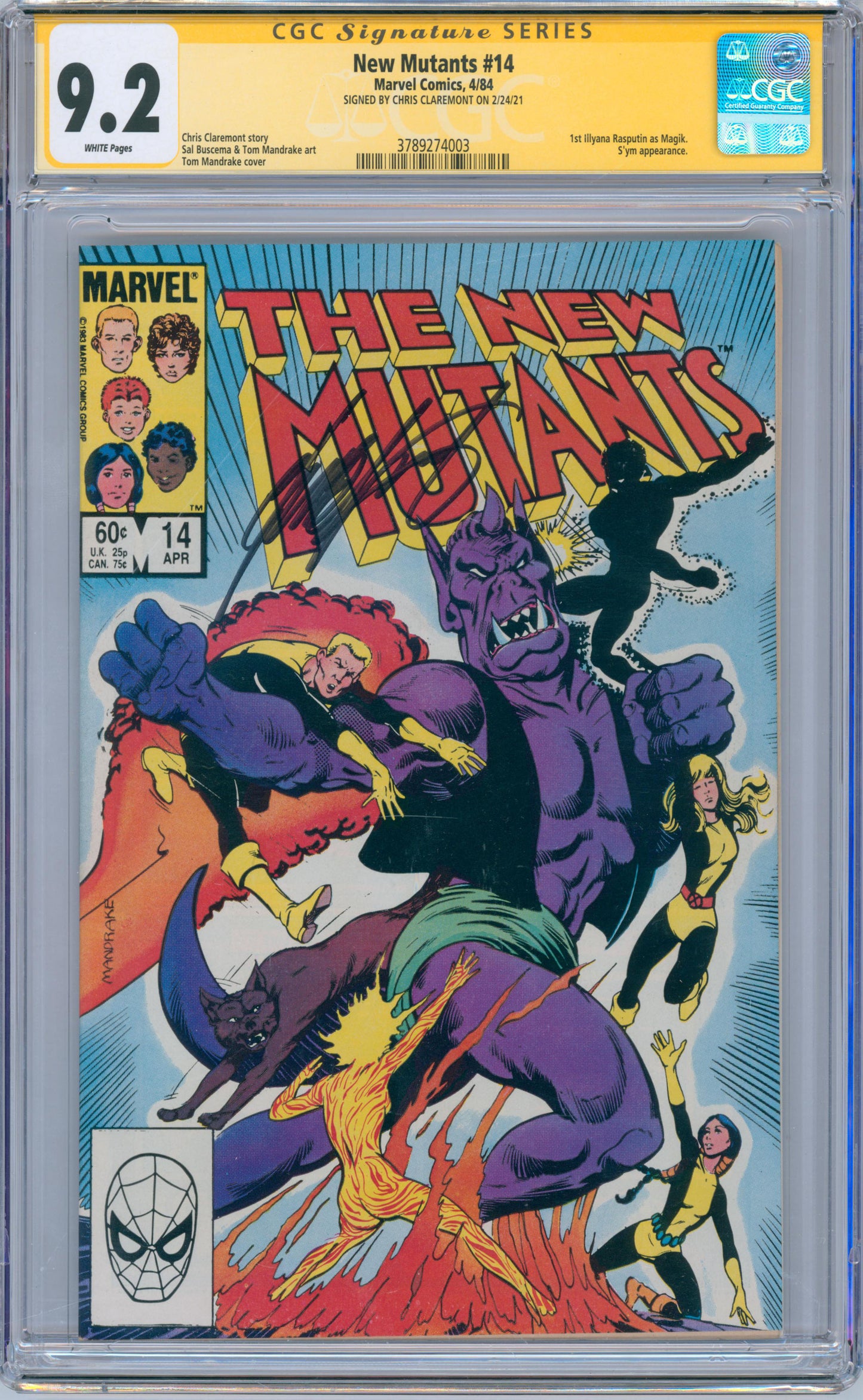 New Mutants #14 9.2 CGC Signed by Chris Claremont 1st Illyana Rasptin as Magik