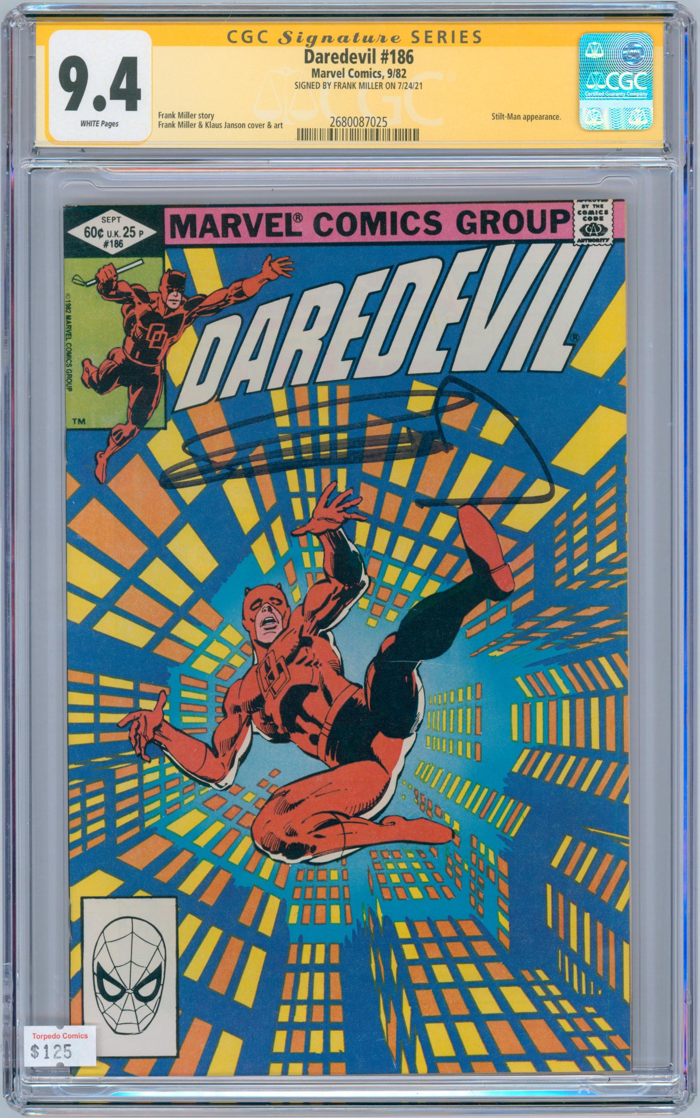 Daredevil #186 9.4 CGC Signed by Frank Miller