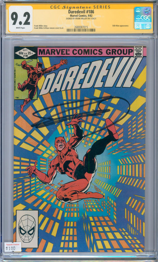 Daredevil #186 9.2 CGC Signed by Frank Miller