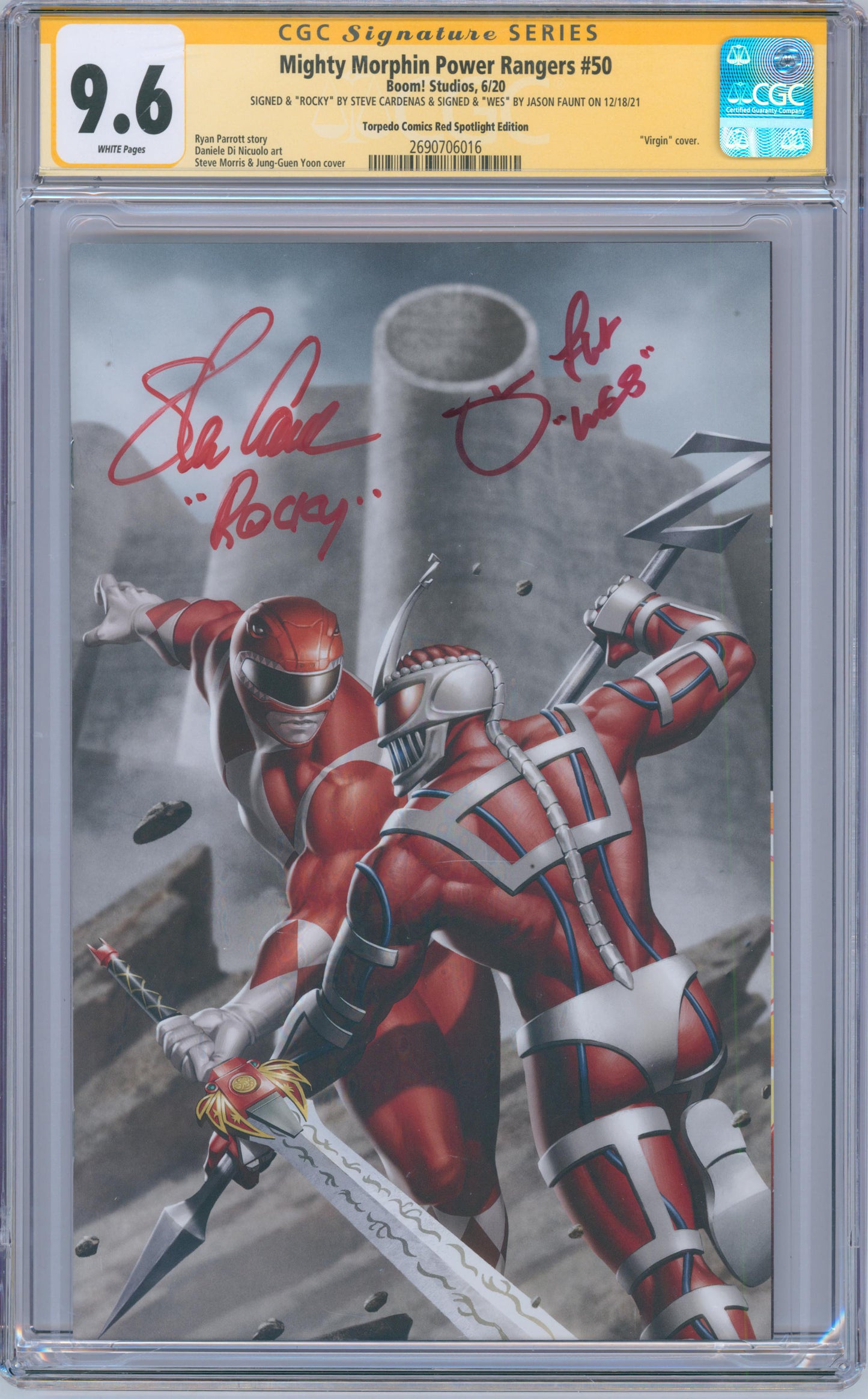 Mighty Morphin Power Rangers #50 9.6 CGC Red Spotlight Ed. Signed Cardenas/Faunt