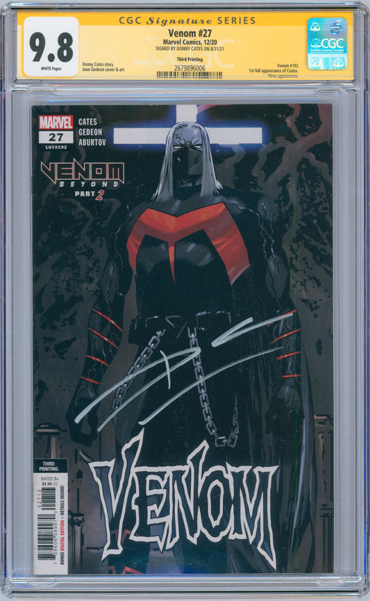 Venom #27 9.8 CGC Third Printing Signed by Donny Cates 1st Full App of Codex