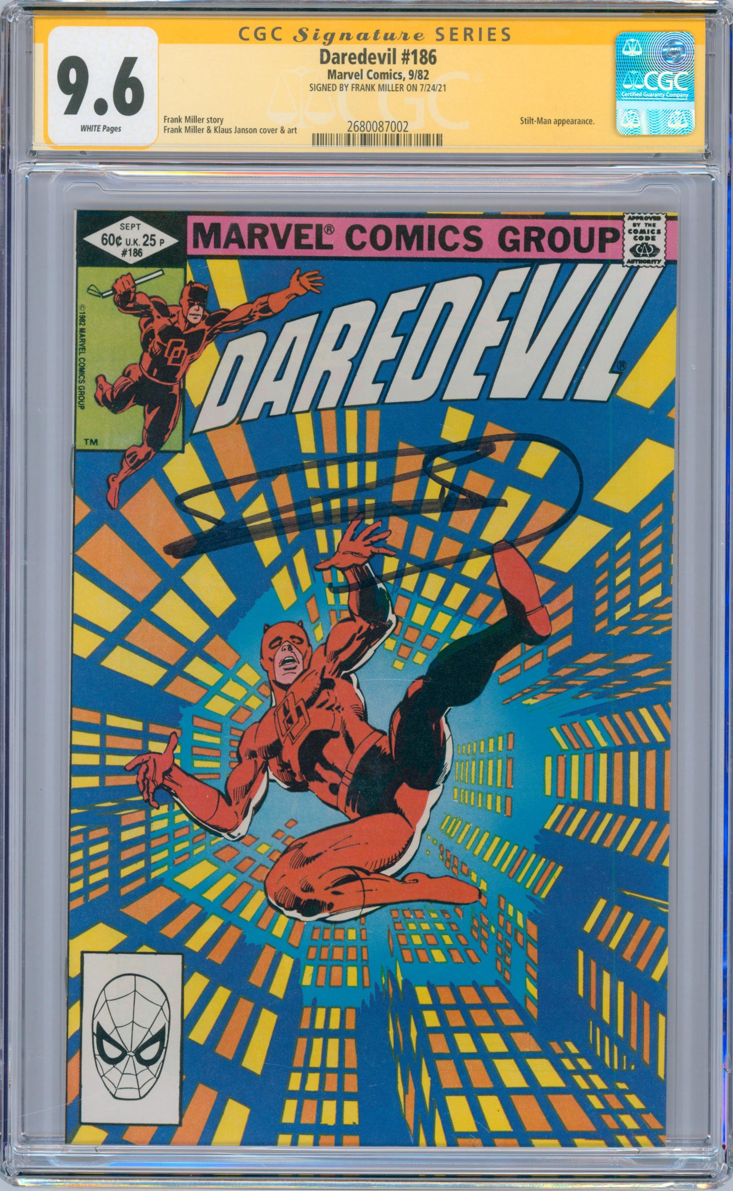 Daredevil #186 9.6 CGC Signed by Frank Miller