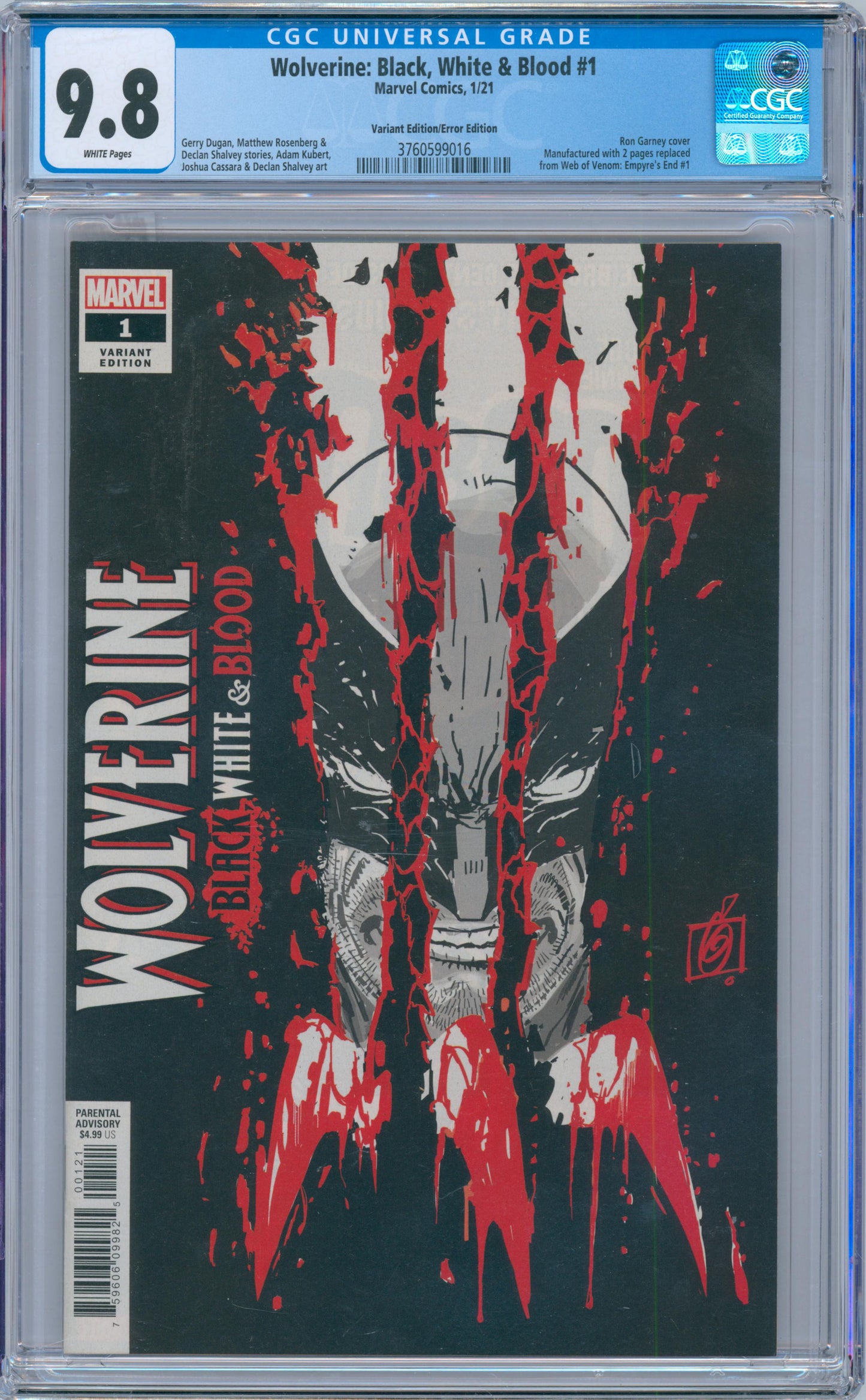 Wolverine: Black, White & Blood #1 9.8 CGC Variant Edition/Error Edition