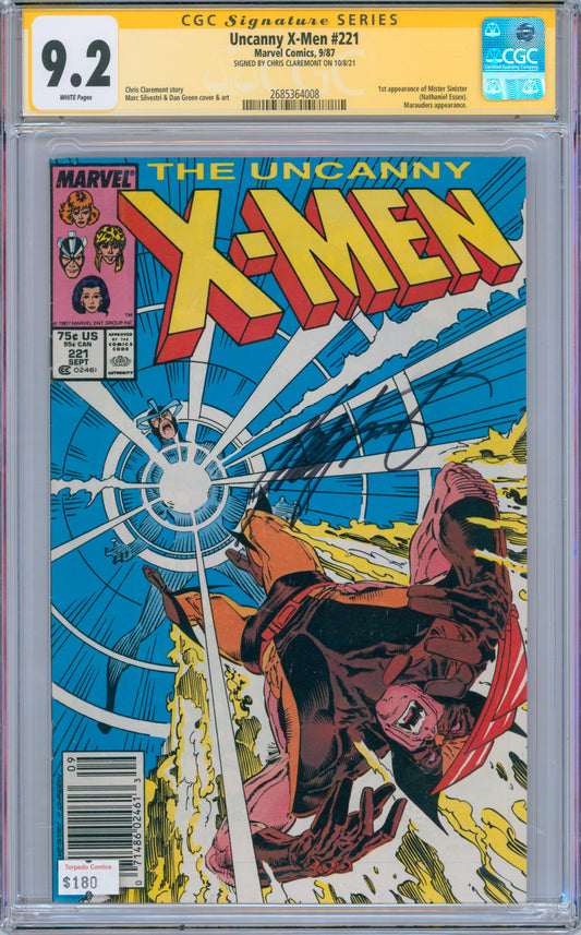 Uncanny X-Men #221 9.2 CGC Signed by Chris Claremont 1st appearance Mister Sinister