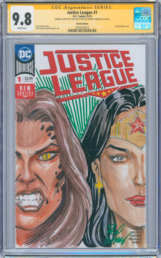 Justice League #1 9.8 CGC Signed & Sketched Sam De La Rosa & Rodney Ramos