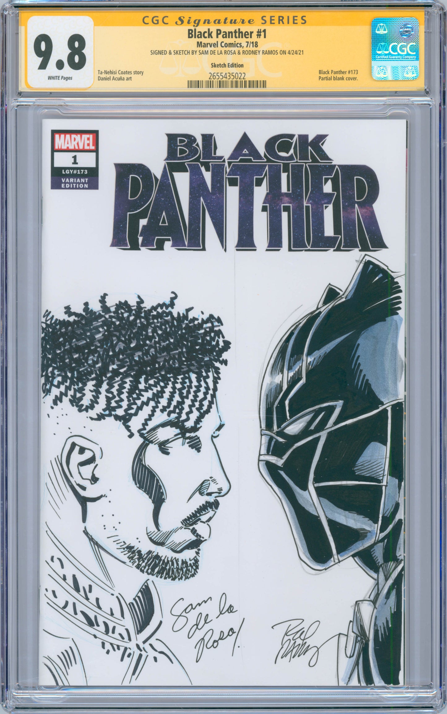 Black Panther #1 9.8 CGC Signed and Sketched Sam De La Rosa & Rodney Ramos