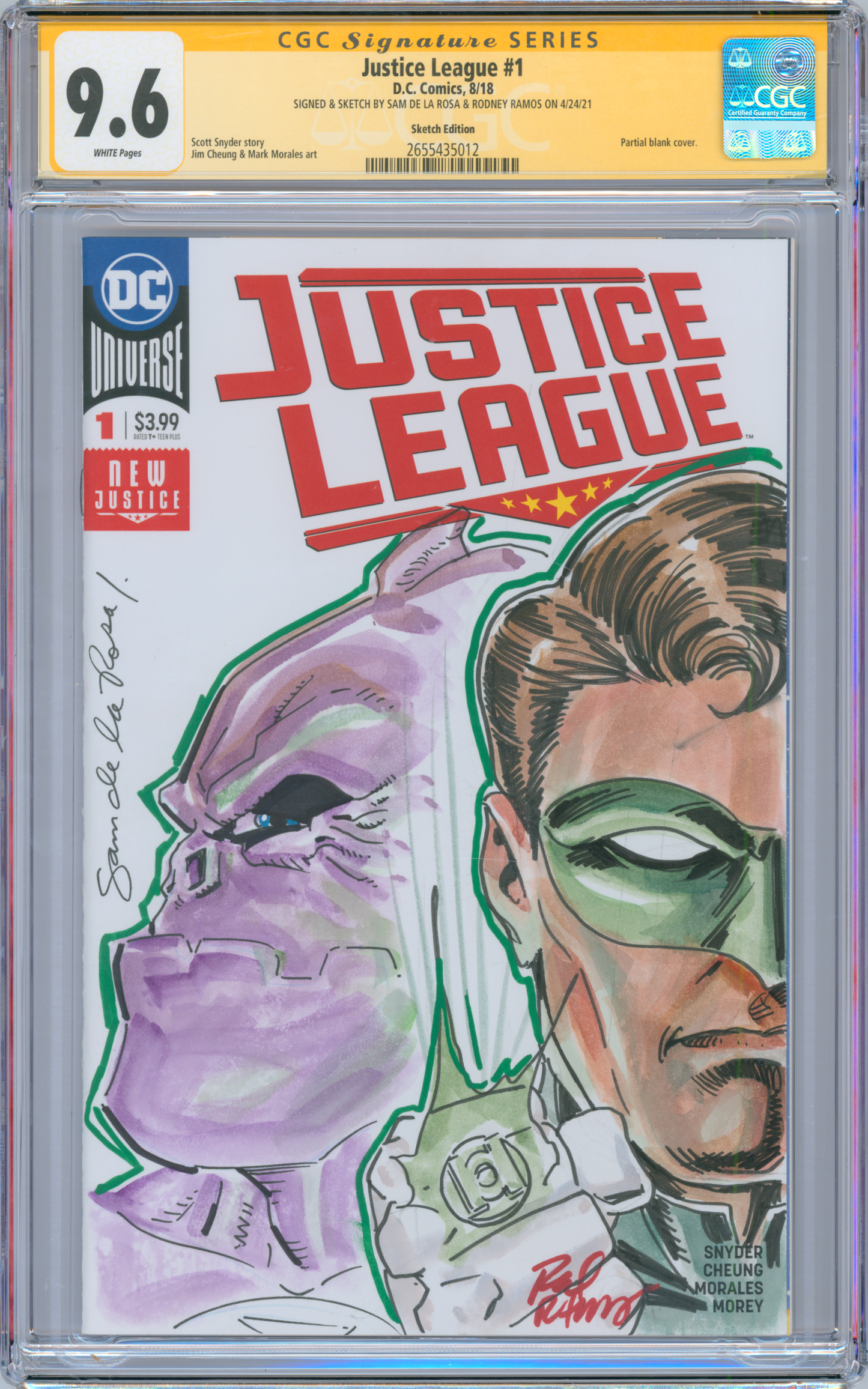 Justice League #1 9.6 CGC Signed & Sketched Sam De La Rosa & Rodney Ramos