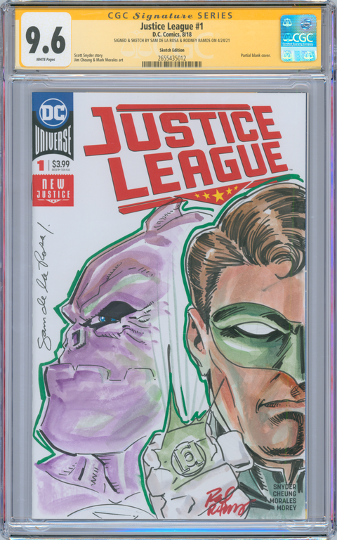 Justice League #1 9.6 CGC Signed & Sketched Sam De La Rosa & Rodney Ramos