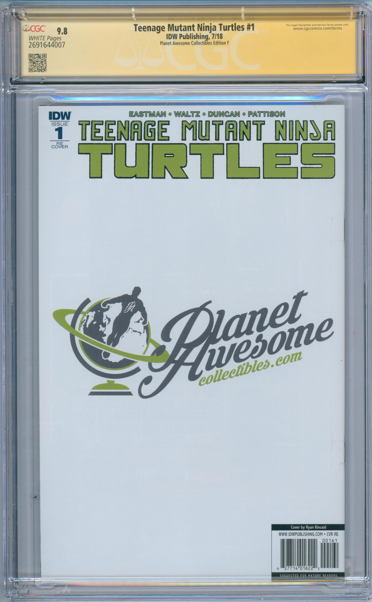 Teenage Mutant Ninja Turtles #1 (2018) CGC 9.8 Sig. Kevin Eastman