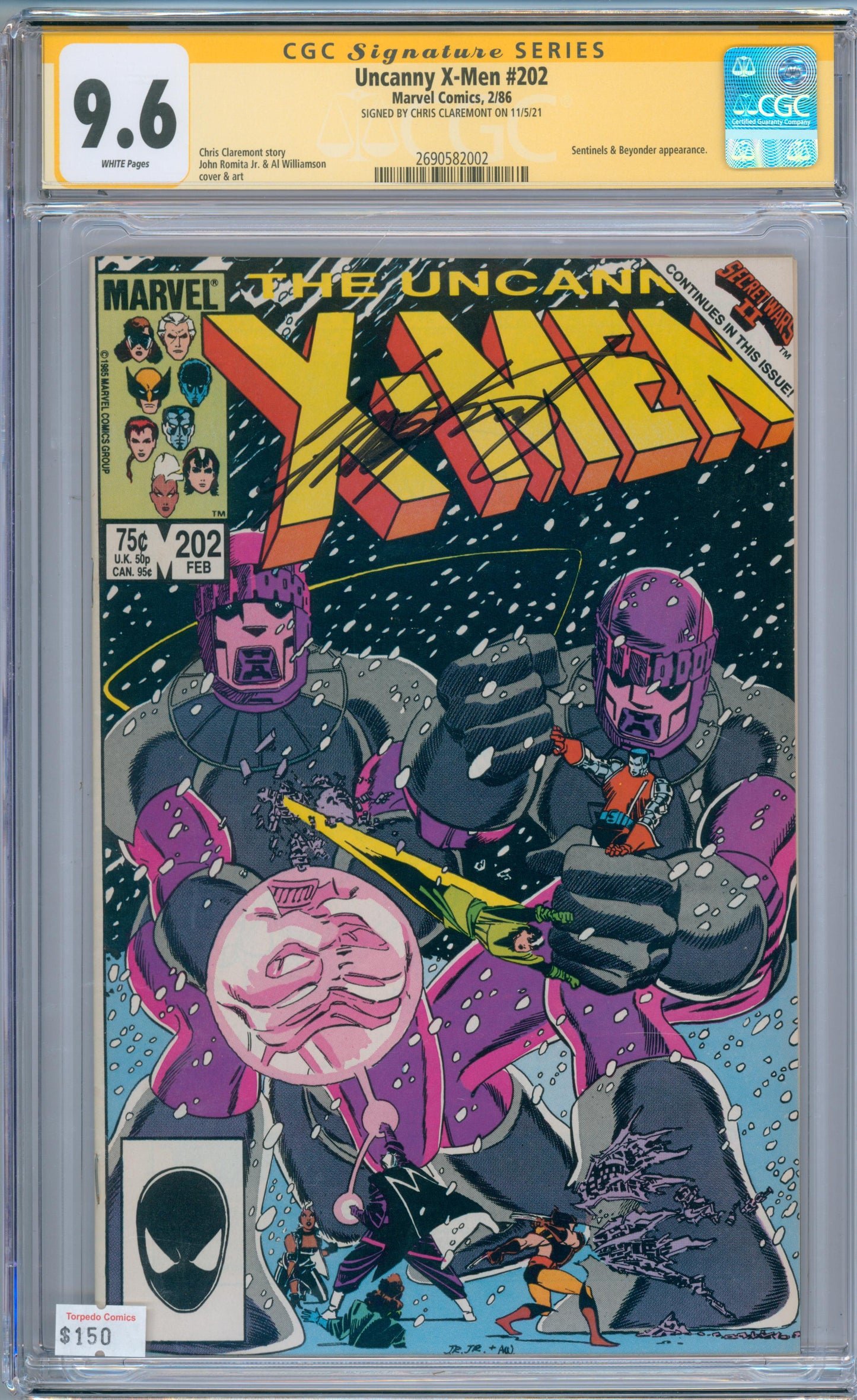 Uncanny X-Men #202 (1982) CGC 9.6 Sig. Chris Claremont