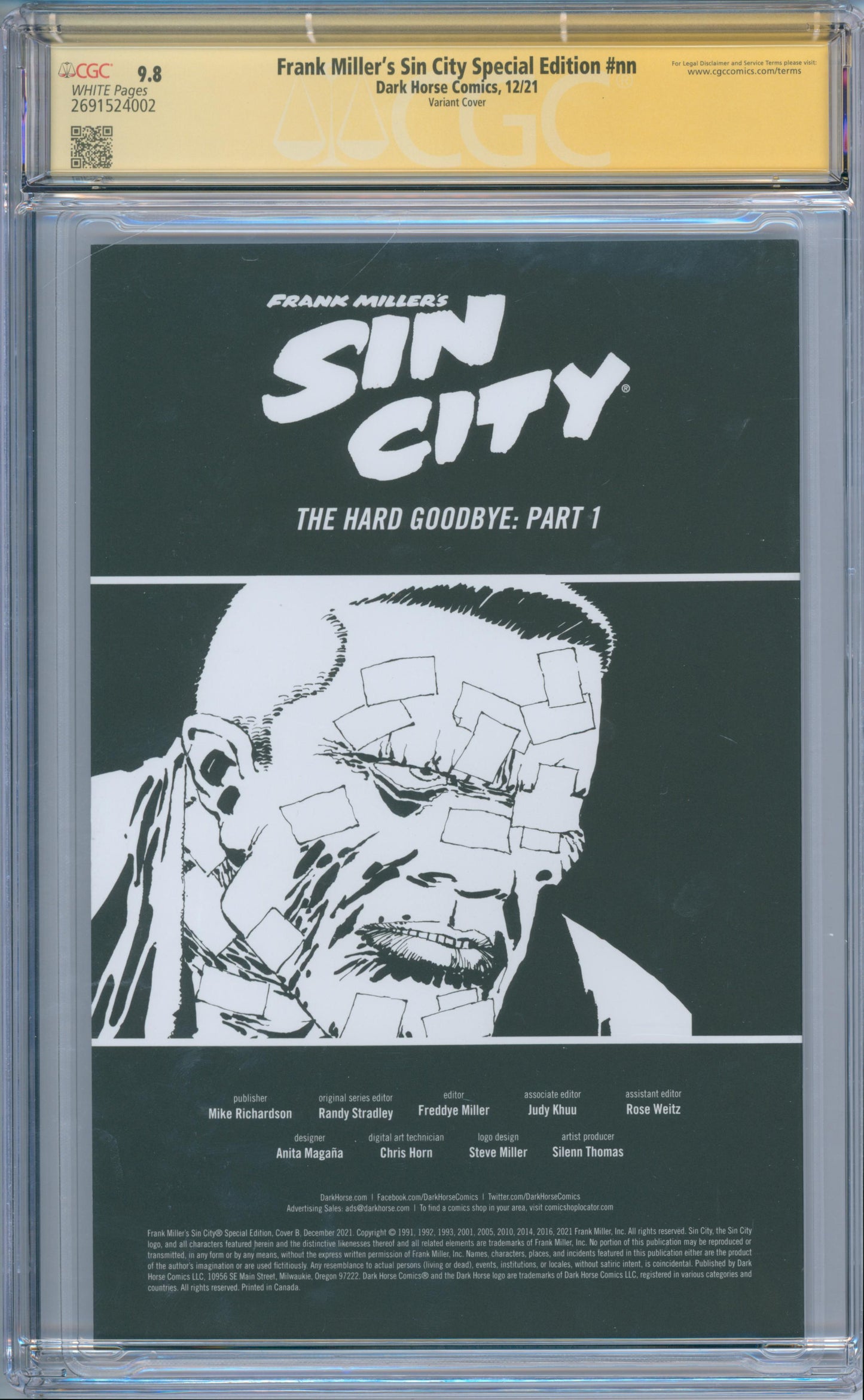 Frank Miller's Sin City Special Edition #nn (2021) CGC 9.8 Sig. Frank Miller