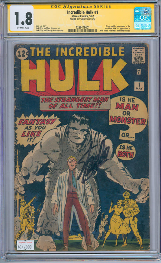 Incredible Hulk #1 (1962) CGC 1.8 Signed by Stan Lee