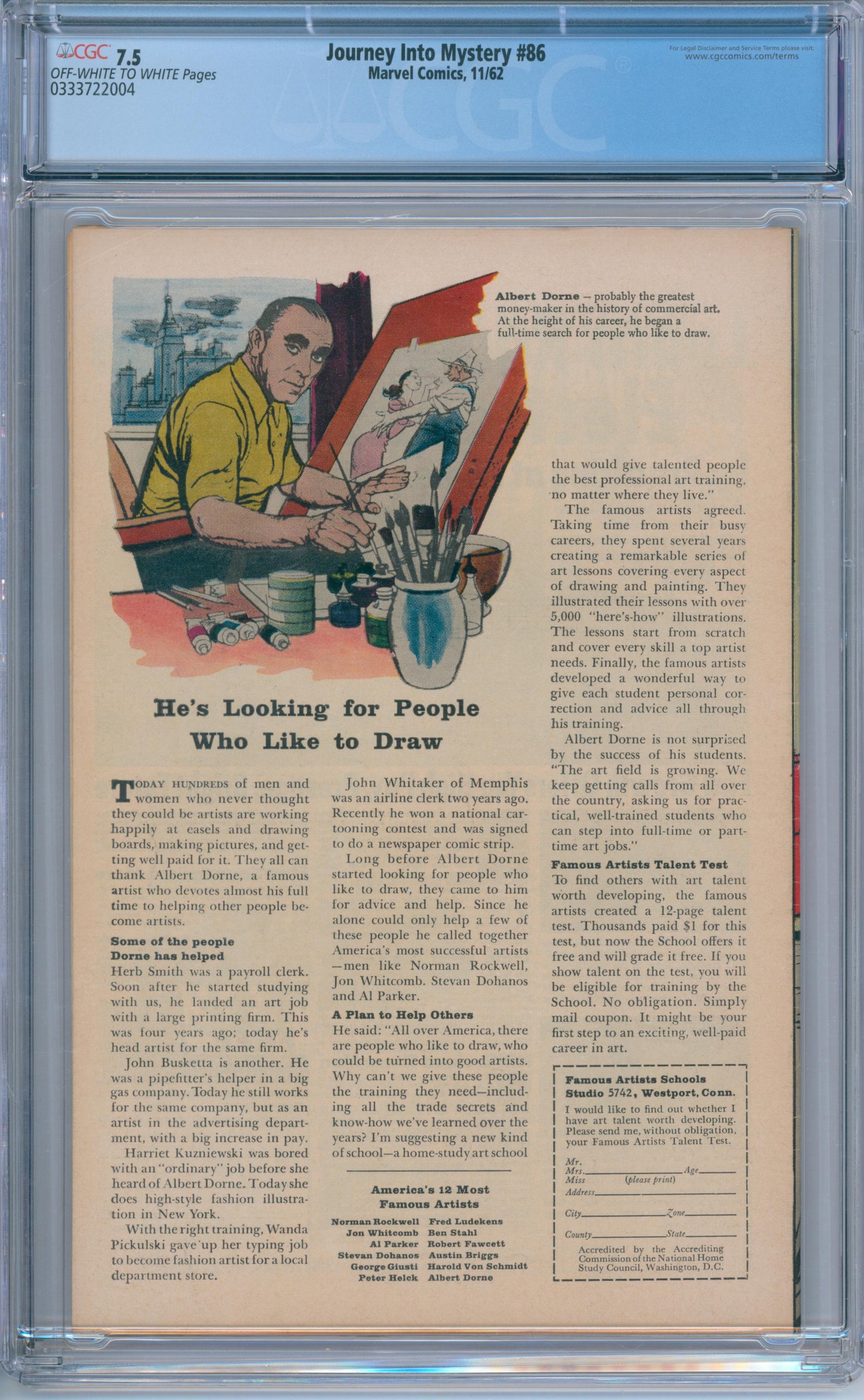 Journey Into Mystery #86 (1962) CGC 7.5