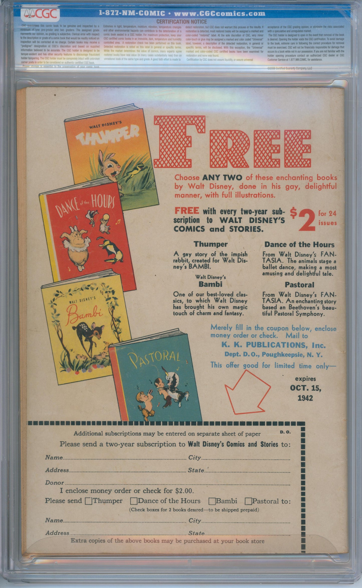 Walt Disney's Comics & Stories #25 (1942) CGC 5.0