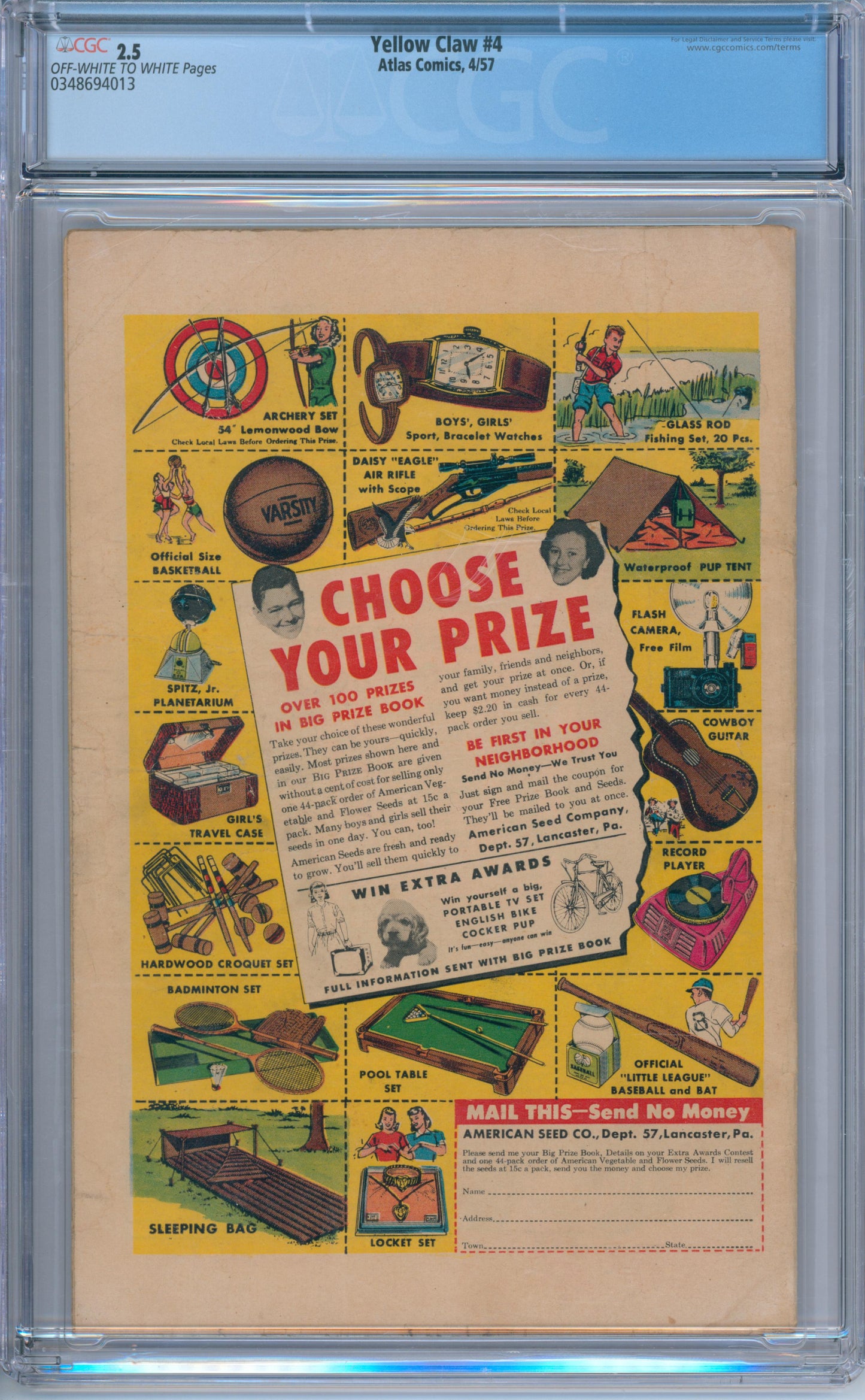 Yellow Claw #4 (1957) CGC 2.5