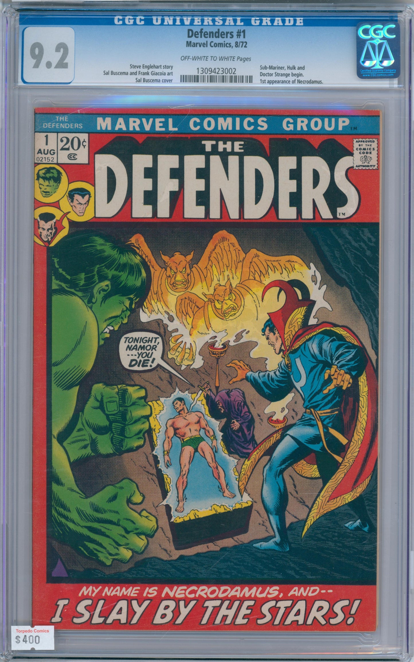 Defenders #1 (1972) 9.2 CGC 1st App. Necrodamus